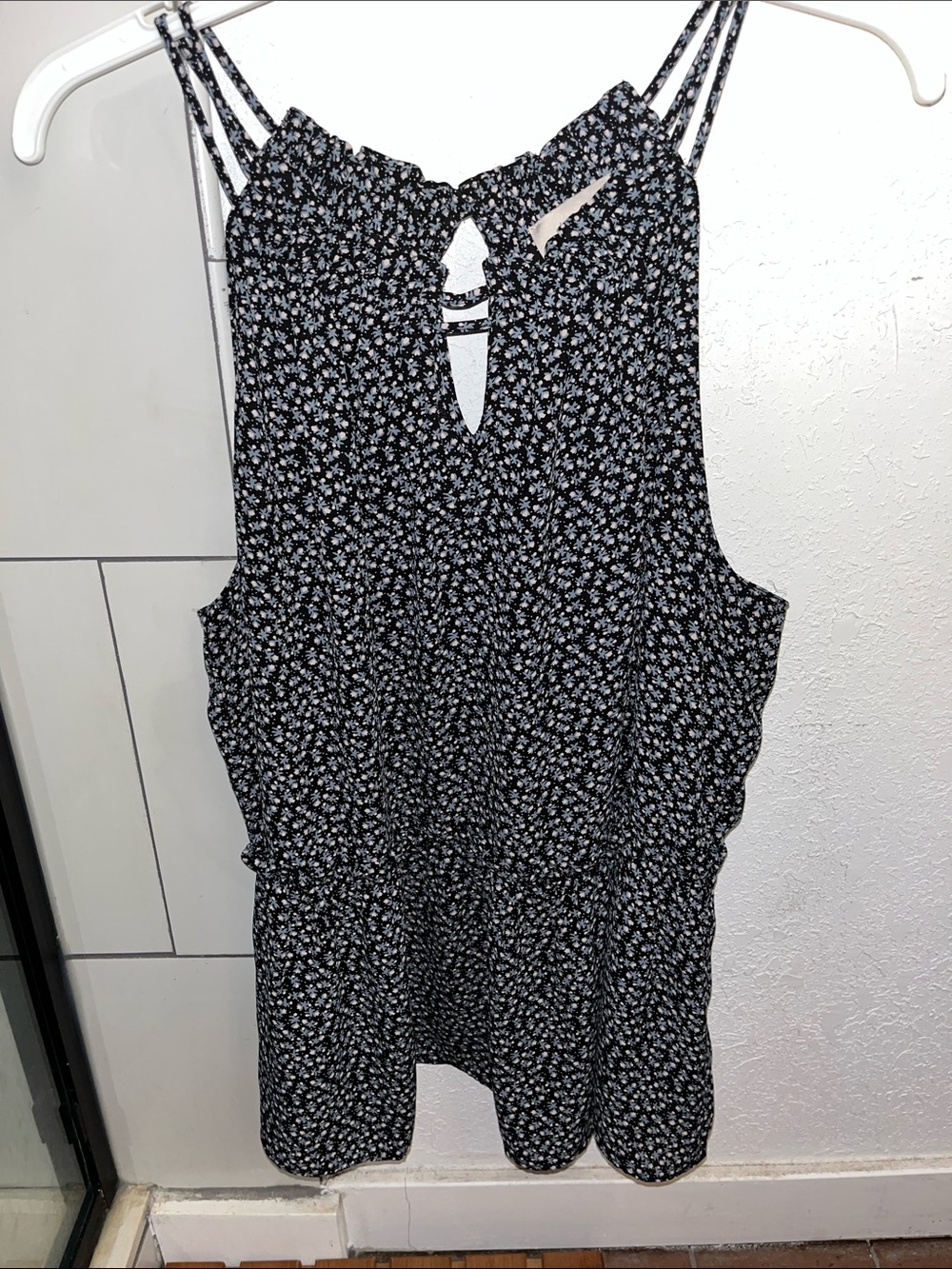 LOFT Black Micro Floral Keyhole Halter Camisole